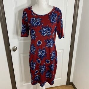 Lularoe Julia Sheath Dress Floral Red Blue Large